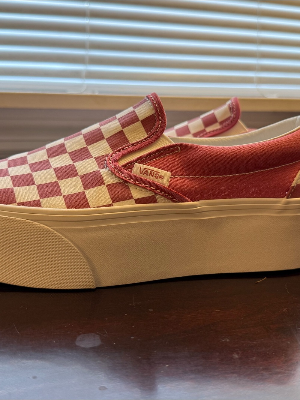 Vans Women's Slip-On Platform Checkerboard Shoe - Burgundy & White